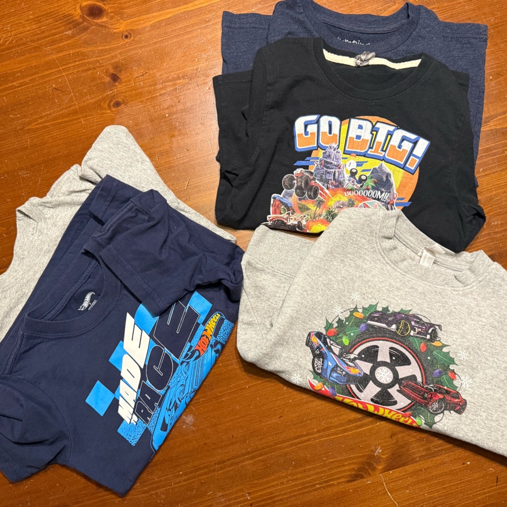 Bundle of 5 Hot Wheels Themed Tops, 2 Short Sleeve, 2 Long Sleeve & 1 Sweater